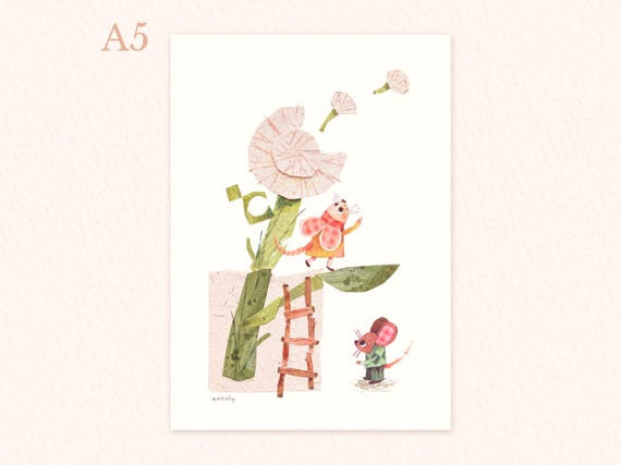 A5 Cute Mice Print, Mice Illustration, Cute Mice Painting