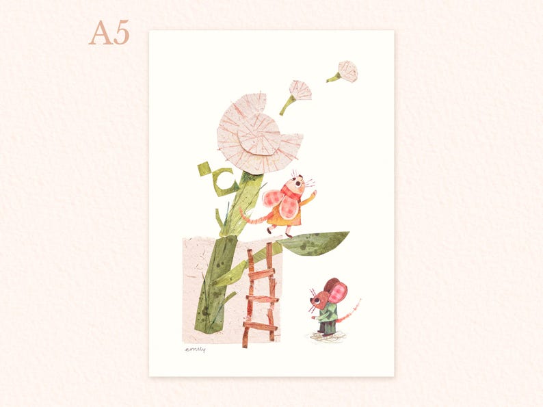 A5 Cute Mice Print, Mice Illustration, Cute Mice Painting bild 1