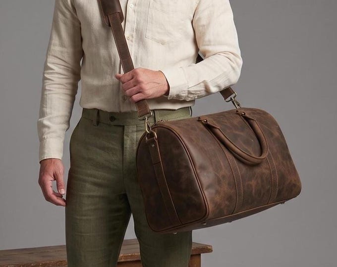 Leather Duffle Bag, Handmade Leather Weekender, Gym Bag, Vacation Duffel Bag, Travel Bag, Overnight Bag Leather Holdall Groomsman gifts