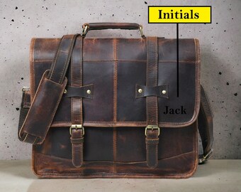 Leather messenger bag Personalized  laptop bag shoulder bag gift for men office bag work briefcase Large Satchel Groomsman gifts
