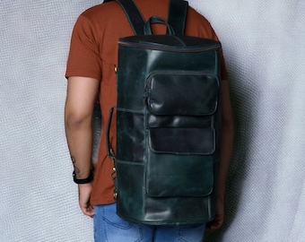 Leather Backpack, Personalized Travel Backpack Rucksack, Brown Leather Roll Top Backpack, Laptop Bag, Unisex Bag Groomsman gifts