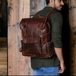 Sac à dos en cuir, sac à dos de voyage personnalisé, sac à dos en cuir marron, sac pour ordinateur portable, sac unisexe cadeau fête des pères