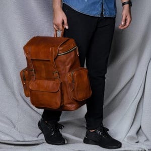 Leather Backpack, Personalized Travel Backpack Rucksack, Brown Leather Roll Top Backpack, Laptop Bag, Unisex Bag Christmas gifts
