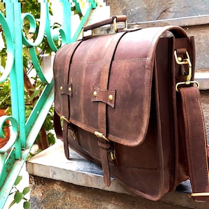 Personalized Genuine leather messenger bag laptop bag shoulder bag gift for men office bag work briefcase Large Satchel for Gift Bild 1