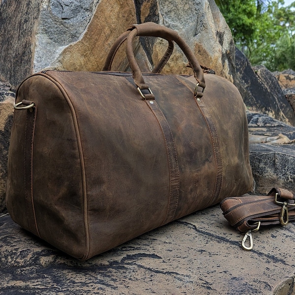 Leather Duffle Bag, Handmade Leather Weekender, Gym Bag, Vacation Duffel Bag, Travel Bag, Overnight Bag Leather Holdall for Gift