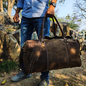Leather Duffle Bag, Handmade Leather Weekender, Gym Bag, Vacation Duffel Bag, Travel Bag, Overnight Bag Leather Holdall fathers day gift
