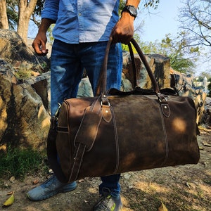 Leather Duffle Bag, Handmade Leather Weekender, Gym Bag, Vacation Duffel Bag, Travel Bag, Overnight Bag Leather Holdall for Gift