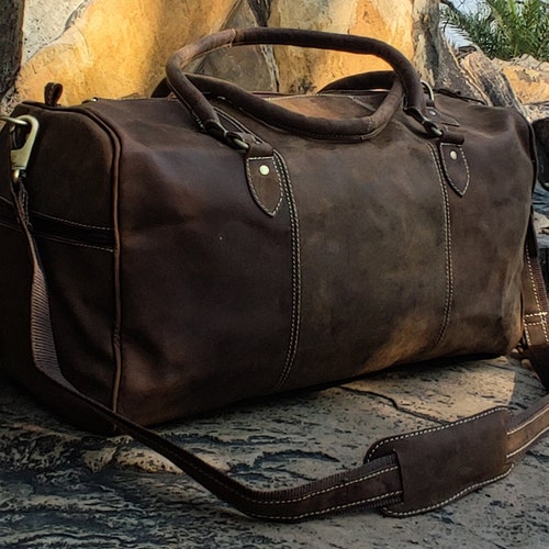 Leather Duffle Bag Handmade Leather Weekender Gym Bag Men - Etsy