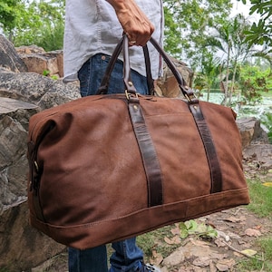 Leather Duffle Bag, Handmade Leather Weekender, Gym Bag, Vacation Duffel Bag, Travel Bag, Overnight Bag Leather Holdall fathers day gift