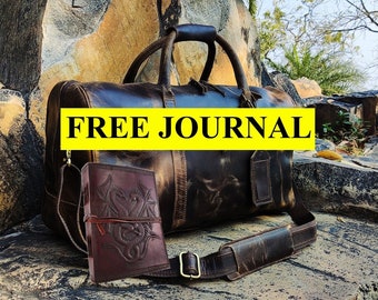 Mala de viagem de couro vintage, ideal para fins de semana, grande, perfeita para academia, viagens curtas e passeios. Presente perfeito para homens e mulheres.