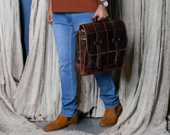 Leather messenger bag Personalized  laptop bag shoulder bag gift for men office bag work briefcase Large Satchel Groomsman gifts