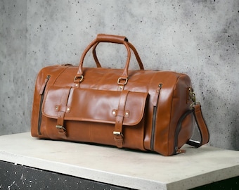 Bolsa de lona de piel de búfalo auténtica, bolsa de viaje para fin de semana, regalos para el Día de la Madre