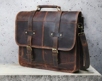 Leather messenger bag Personalized  laptop bag shoulder bag gift for men office bag work briefcase Large Satchel Groomsman gifts