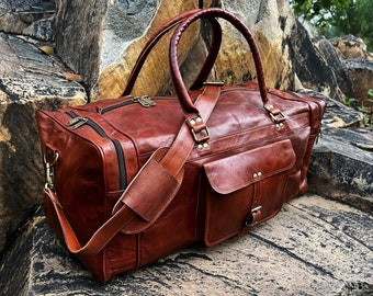 Leather Duffle Bag, Handmade Leather Weekender, Gym Bag, Vacation Duffel Bag, Travel Bag, Overnight Bag, Leather Holdall