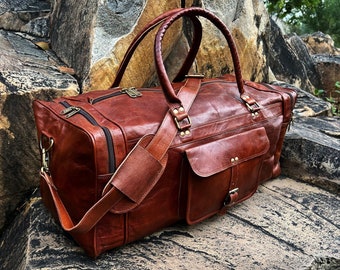 Leather Duffle Bag, Handmade Leather Weekender, Gym Bag, Vacation Duffel Bag, Travel Bag, Overnight Bag Leather Holdall Christmas gifts