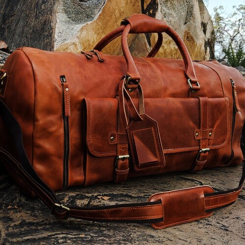 Leather Duffle Bag Handmade Leather Weekender Gym Bag Etsy