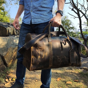 Men's Travel Duffel Bag Large Capacity Portable Travel Bag Pu Leisure  Foldable Travel Bag