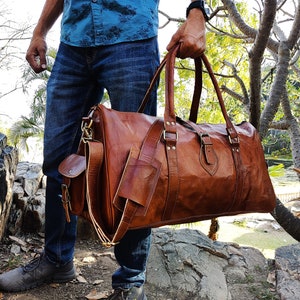 Leather Duffle Bag, Handmade Leather Weekender, Gym Bag, Vacation ...