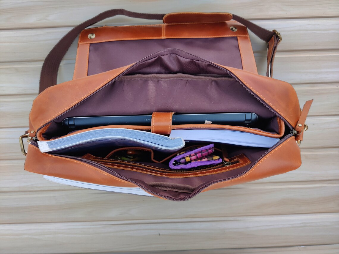 Genuine Leather Messenger Bag College Bag Laptop Bag Shoulder Etsy