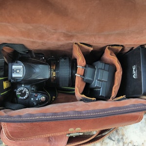 Leather Camera Bag, Personalised DSLR Camera Bag, Camera Satchel Bag, Vintage Shoulder Bag For Nikon, Canon, Sony for gift image 6