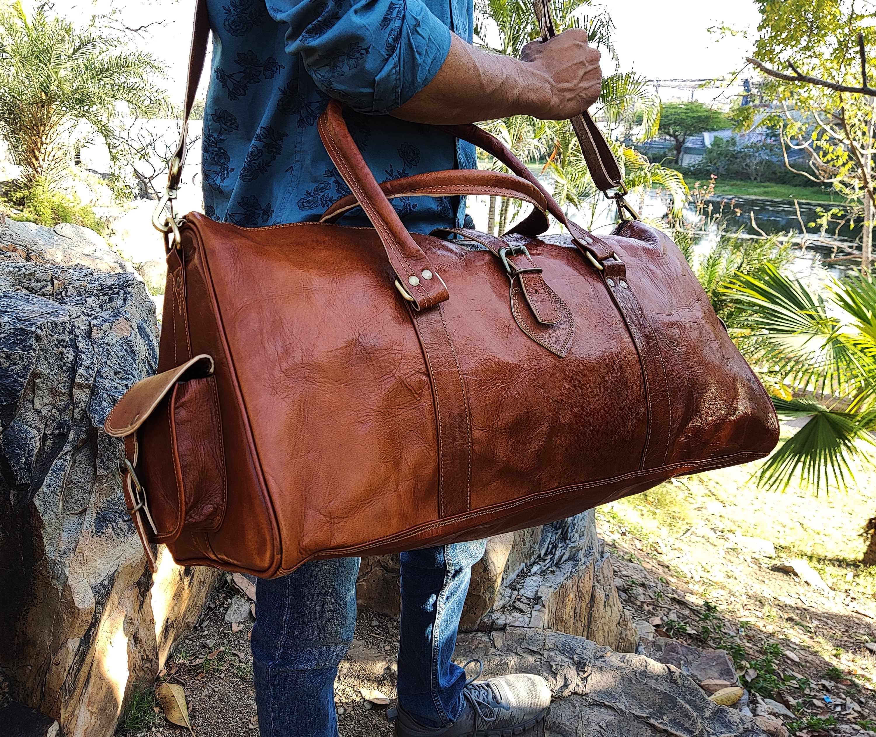 Leather Duffle Bag, Handmade Leather Weekender, Gym Bag, Vacation Duffel Bag, Travel Bag, Overnight Bag Leather Holdall Christmas gifts