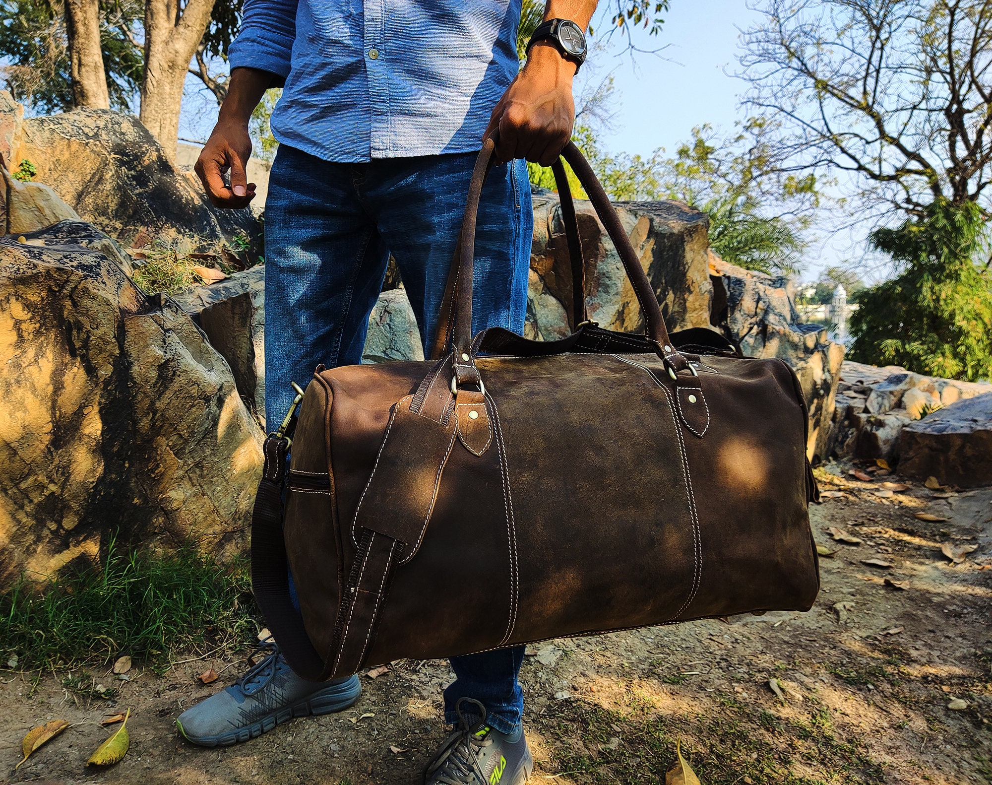 Etsy leather duffle bag new arrivals