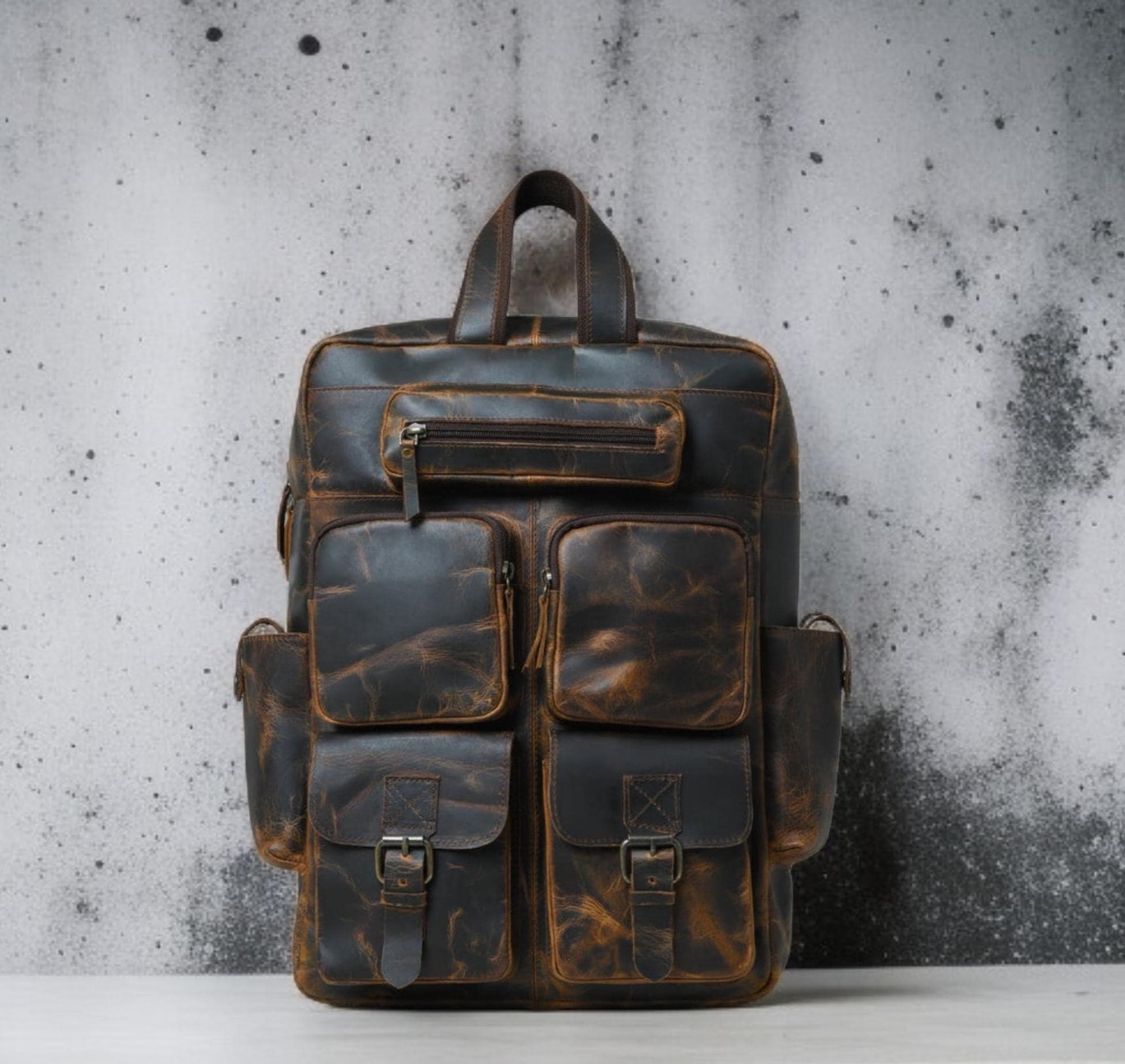 Vintage Buffalo Leather Backpack | Handmade Travel Laptop Bag | Rustic ...