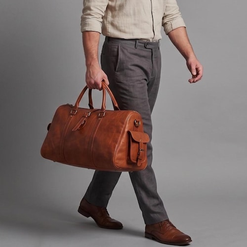 Handgefertigte Reisetasche aus Ziegenleder, Wochenendtasche, Sporttasche, Geschenk für Trauzeugen