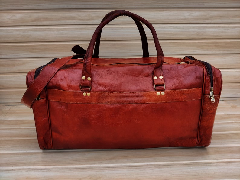 Leather Duffle Bag Handmade Leather Weekender Gym Bag Etsy