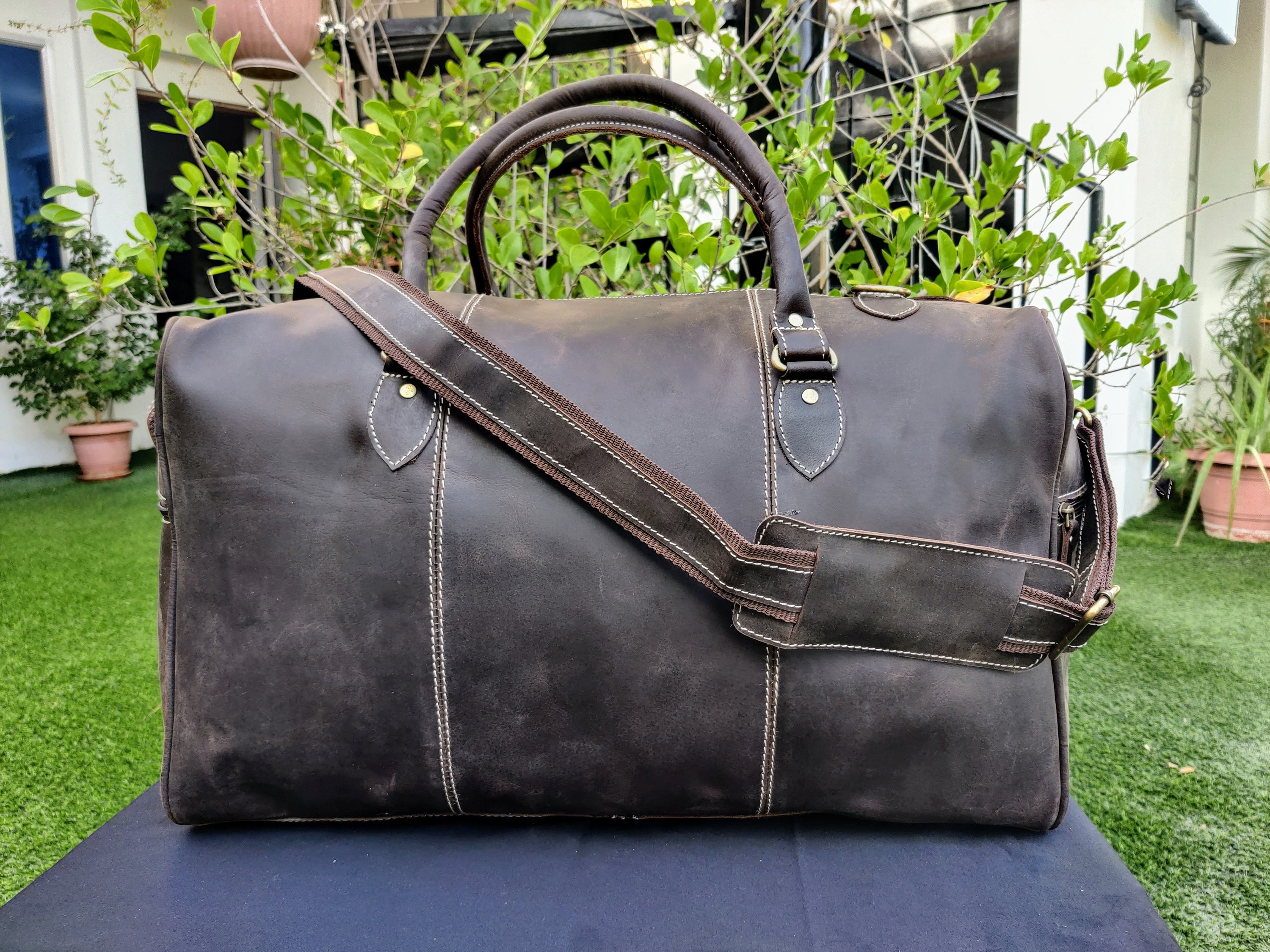 Handmade Leather Duffle Bag Vintage Carry On Weekend Bag Large Etsy