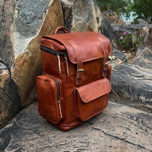 Leather Backpack, Personalized Travel Backpack Rucksack, Brown Leather Roll Top Backpack, Laptop Bag, Unisex Bag groomsmen gifts
