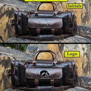 Handmade vintage leather duffle bag with shoulder strap, perfect for travel, gym, or weekend use. Rustic brown full-grain leather bag for men.