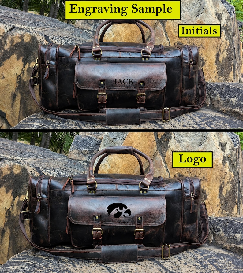 Handmade vintage leather duffle bag with shoulder strap, perfect for travel, gym, or weekend use. Rustic brown full-grain leather bag for men.
