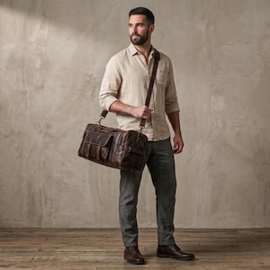 Herren Top-Grain Büffelleder Seesack - Große Reise Weekender Übernachtung Fitnessstudio Handgepäck Groomsman Geschenke Bild 6