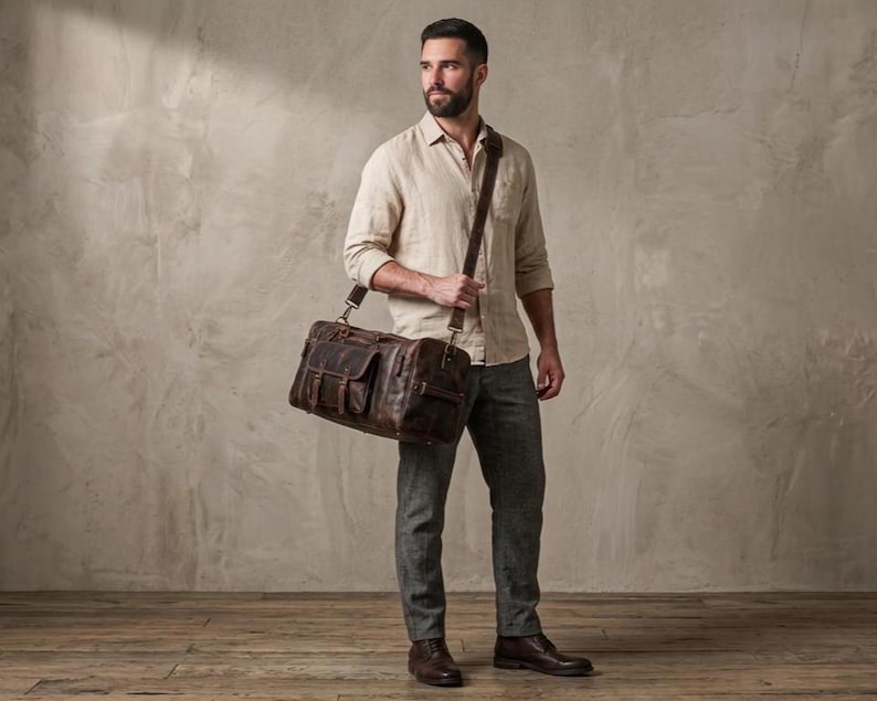 Herren Top-Grain Büffelleder Seesack - Große Reise Weekender Übernachtung Fitnessstudio Handgepäck Groomsman Geschenke Bild 6