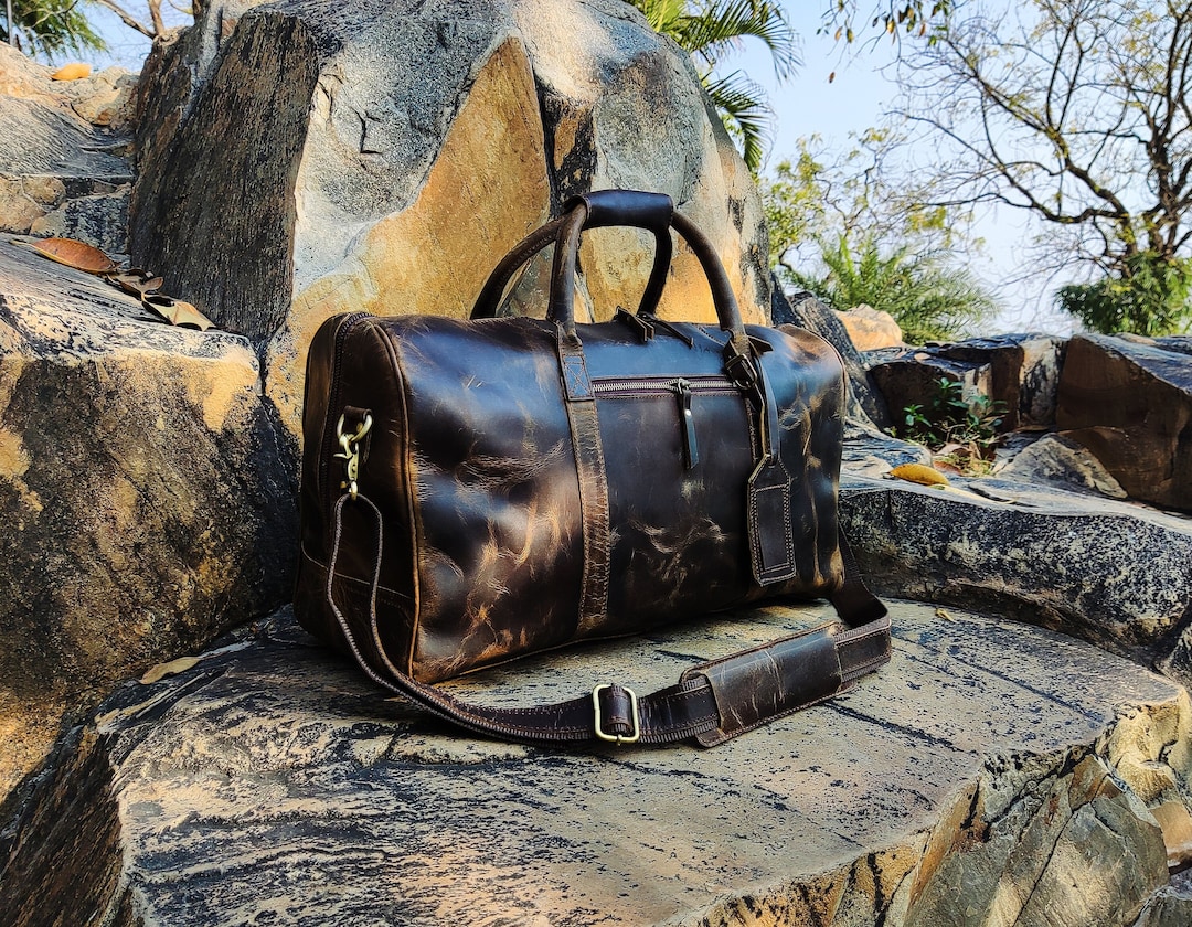 Leather Duffle Bag, Handmade Leather Weekender, Gym Bag, Vacation