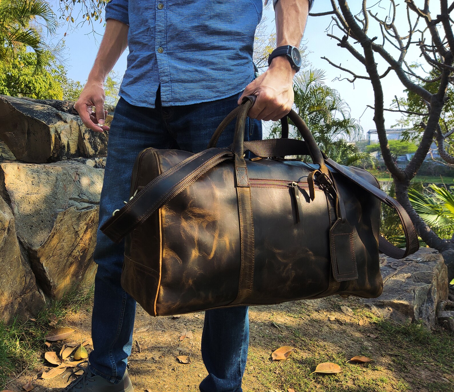 Leather Duffle Bag Handmade Leather Weekender Gym Bag | Etsy