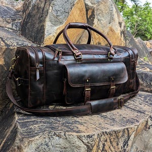 Leather Duffle Bag for Men – Large Travel Duffle Bag Handmade Leather Weekender Vintage Overnight Gym Bag Carry On Luggage Valentines gifts