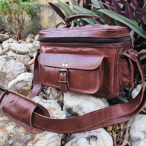 Leather Camera Bag, Personalised DSLR Camera Bag, Camera Satchel Bag, Vintage Shoulder Bag For Nikon, Canon, Sony for gift image 2