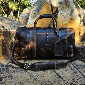 Leather Duffle Bag Handmade Leather Weekender Gym Bag without Initials