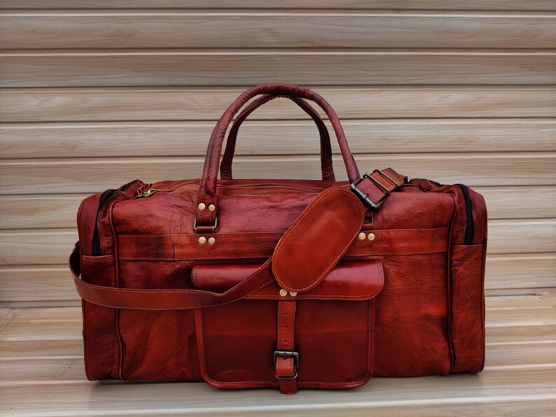 Leather Duffle Bag Handmade Leather Weekender Gym Bag Etsy