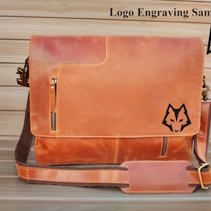 Umhängetasche aus echtem Leder, College-Tasche, Laptop-Tasche, Umhängetasche, Geschenk für Männer, Bürotasche, Arbeits-Aktentasche, große Satchel als Geschenk Logo Emboss