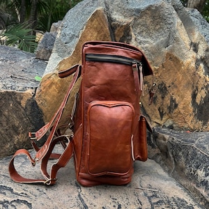 Personalized Leather Backpack, Travel Backpack Rucksack, Brown Leather Roll Top Backpack, Laptop Bag, Unisex Bag for Gift image 3