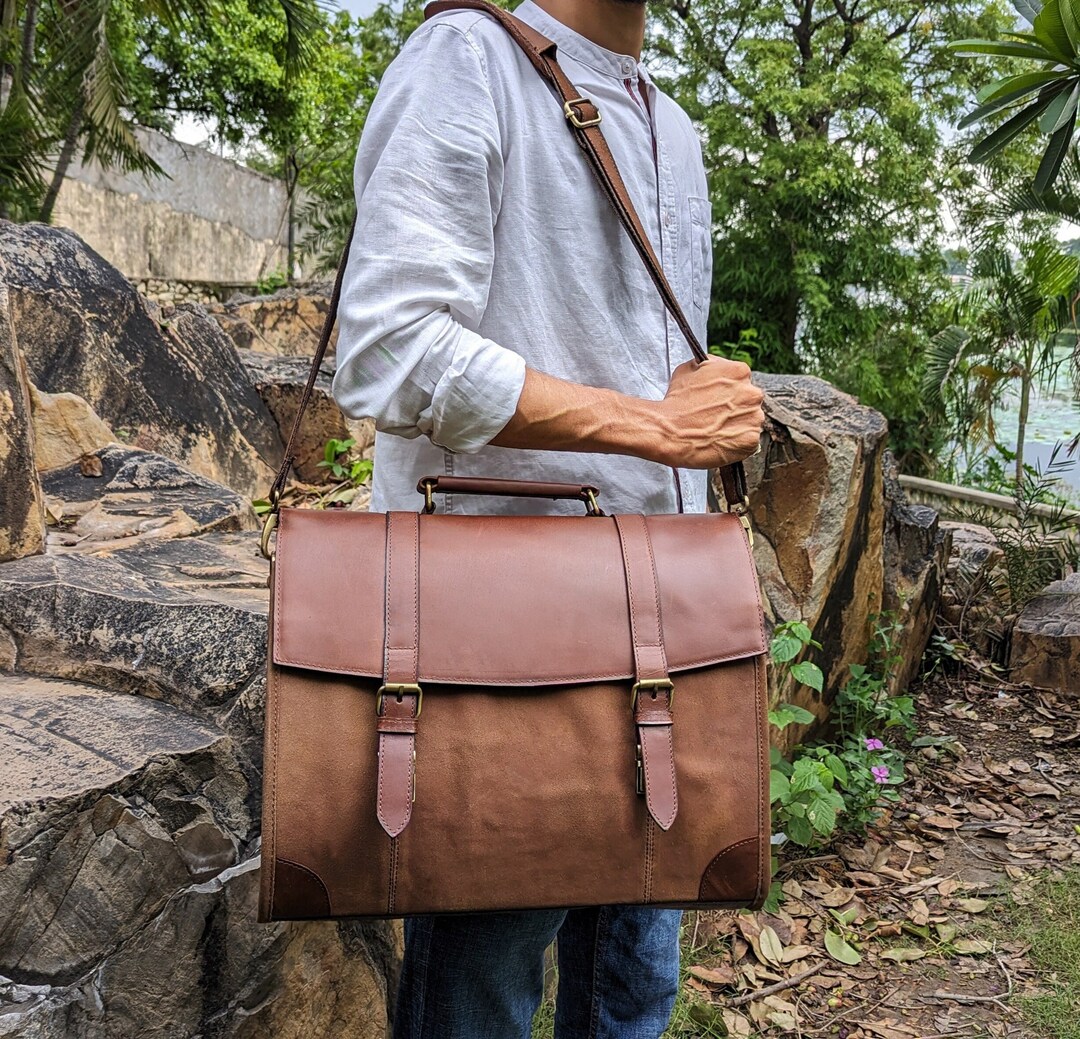Genuine Leather Messenger Bag College Bag Laptop Bag Shoulder Etsy