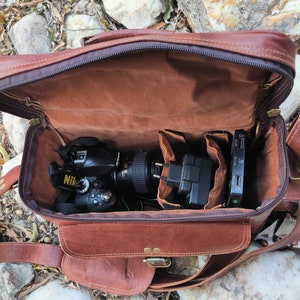 Leather Camera Bag, Personalised DSLR Camera Bag, Camera Satchel Bag, Vintage Shoulder Bag For Nikon, Canon, Sony for gift image 5