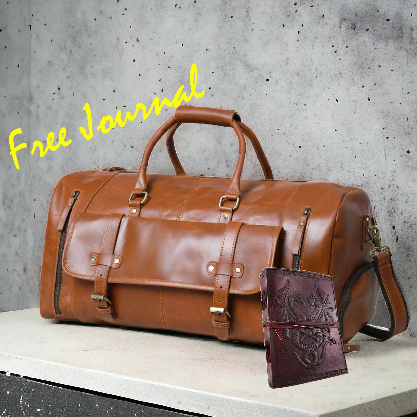 Leather Duffel Bag with Shoe Compartment Travel Weekender Gym Bag Overnight Bag Men's & Women's Leather Holdall Carry-On Groomsman gifts