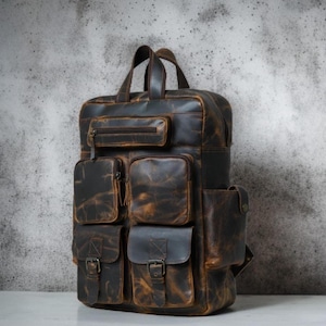 Leren rugzak, gepersonaliseerde reisrugzak, bruine leren rugzak op rol, laptoptas, unisex tas cadeaus bruidsjonkers