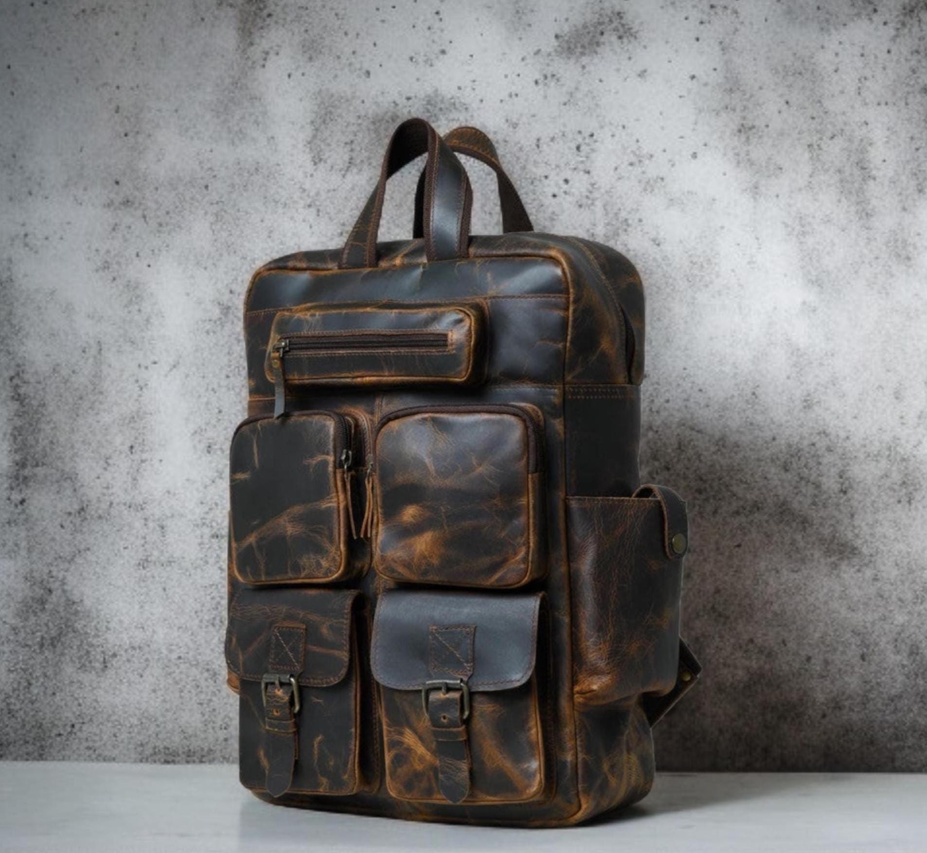 Vintage Buffalo Leather Backpack | Handmade Travel Laptop Bag | Rustic ...
