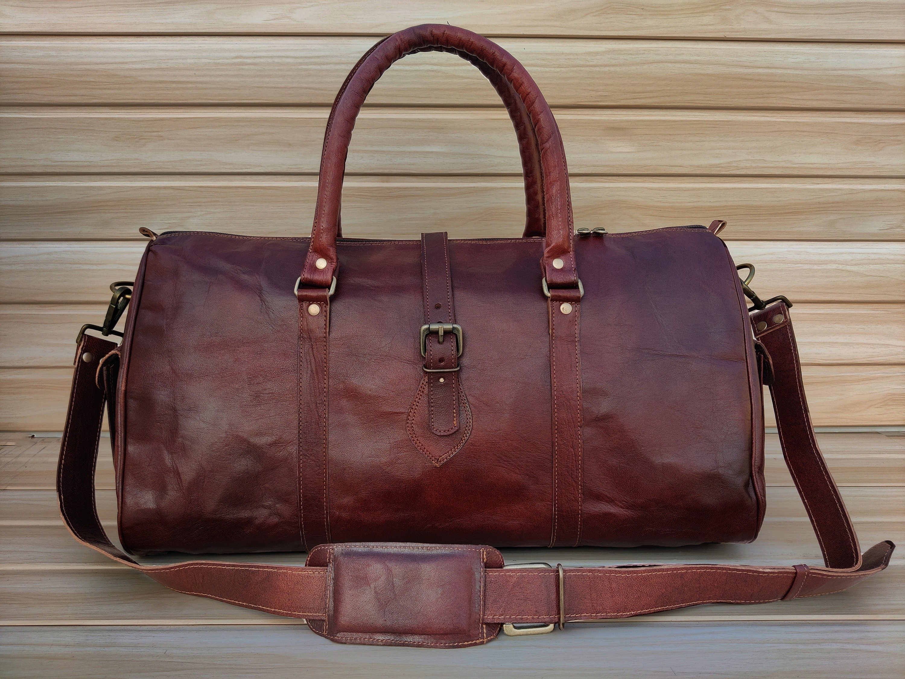Leather Duffle Bag Handmade Leather Weekender Gym Bag Etsy