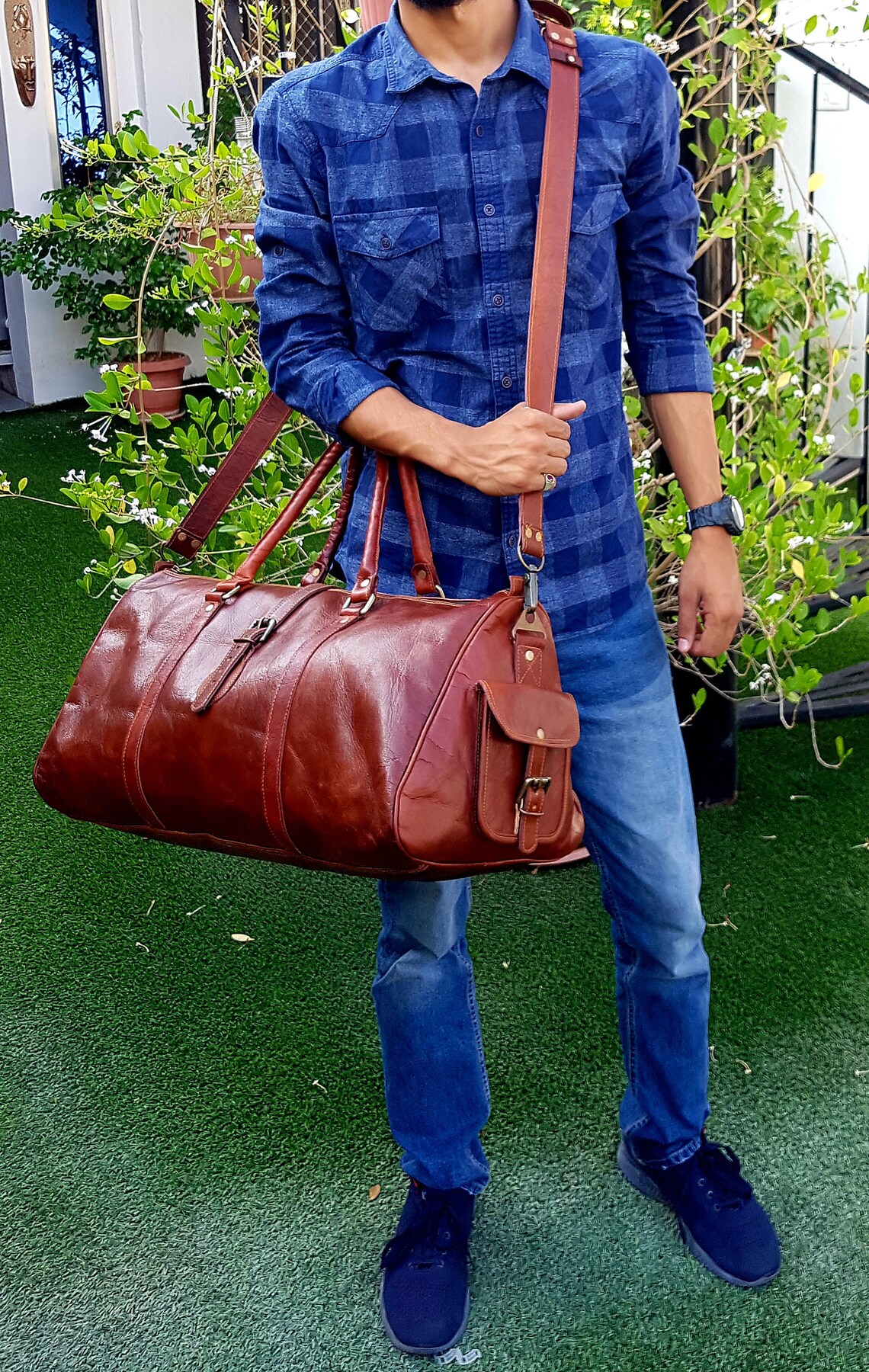 Leather Duffle Bag Handmade Leather Weekender Gym Bag Etsy